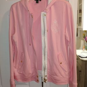 Ralph Lauren Light Pink Zip-Up Hoodie with White Trim